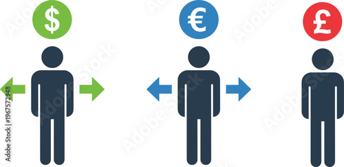 Currency exchange icon vector illustration with dollar, euro, pound, and financial movement design
