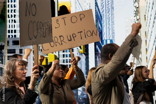 Fotografía Activists taking part in a political protest near parliament building, raising awareness against corrupt politics, misconduct and scandalous government behavior