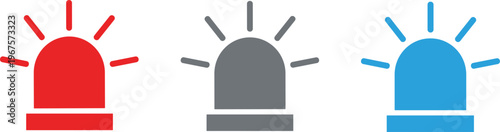 Vector illustration of emergency siren icons in red, gray, and blue dome designs for alert, warning, and notification projects