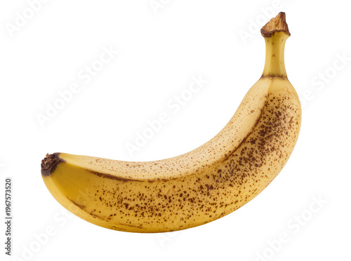 Cuadro en lienzo Isolated ripe banana with brown spots, a delicious sweet fruit perfect for healt