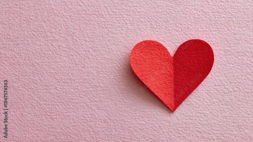 Fototapeta premium Red paper heart on pink texture background, copy space