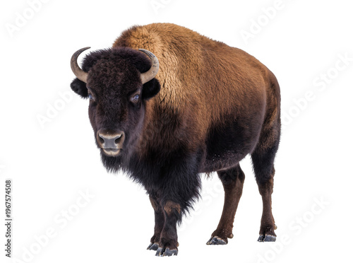 Tableau sur toile Isolated American bison, a powerful and majestic mammal, standing and looking at