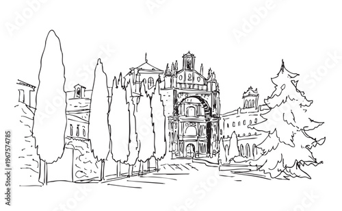 Royal Monastery of San Lorenzo de El Escorial - Hand-Drawn Architectural Sketch