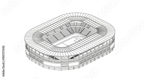 Architectural blueprint of a modern stadium design.