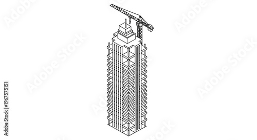 Architectural Blueprint of a Skyscraper Under Construction.