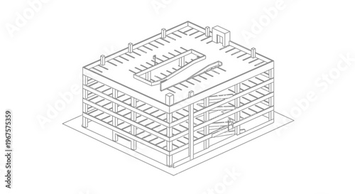 Isometric Line Drawing of a Multi-Story Parking Garage Structure.