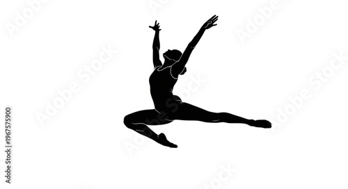 Silhouette of a female ballet dancer in mid-air leap.