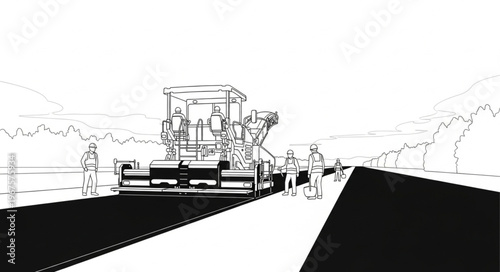 Road construction asphalt paving machine working on highway.