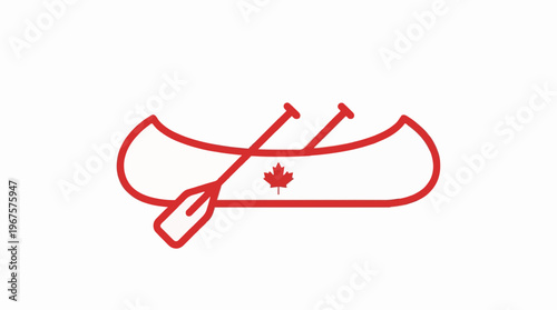 Iconic Canadian Canoe with Maple Leaf Symbol and Paddles, Representing Adventure and Outdoor Recreation