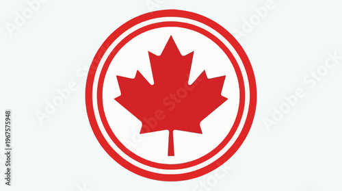 Minimalist red maple leaf design within a strong circular outline, offering a clean, symbolic emblem suitable for various digital and print media applications