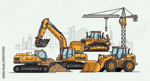 Construction heavy machinery and equipment illustration.