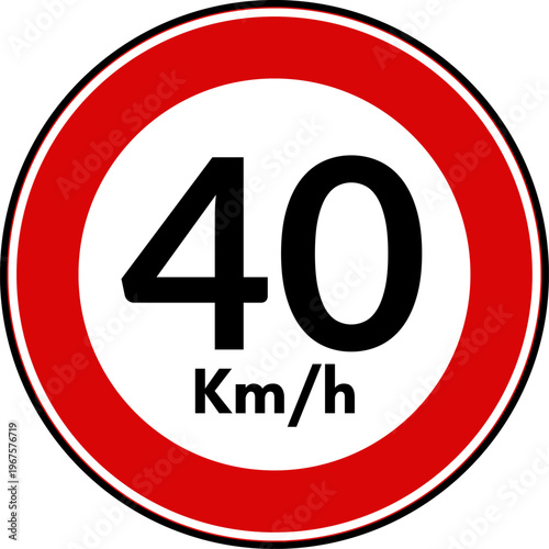 Speed Limit 40 kmh Traffic Sign Vector