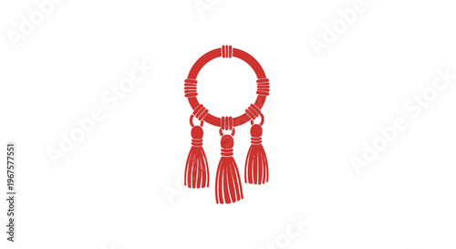 Red Beaded Woven Bracelet with Tassels.