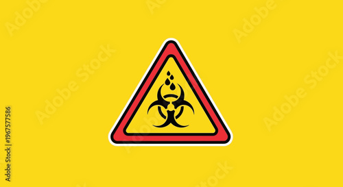 Red Bordered Triangular Biohazard Warning Sign with Black Symbol on a Solid Yellow Background.