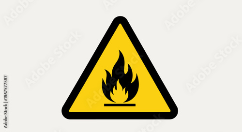 Yellow Triangular Fire Hazard Warning Sign with Black Flame Symbol on a Light Grey Background. Free Download Yellow Triangular Fire Hazard Warning Sign with Black Flame Symbol on a Light Grey Background. - GFXLoad