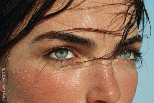 solitary figure stands in neutral pose against clean gray background evoking deep contemplation