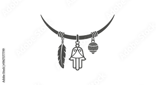 Choker Necklace with Feather and Charms.