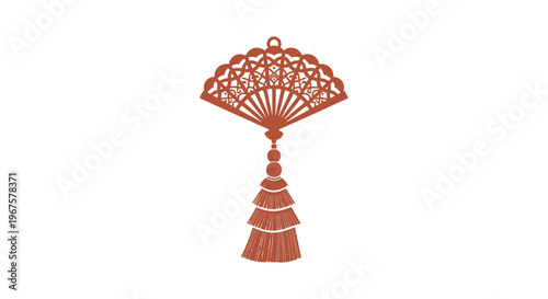 Red Chinese Fan Shaped Pendant Ornament.
