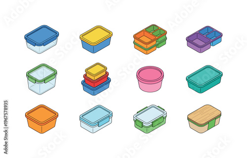 Food container types including glass container, plastic container, bento box, divided lunch box, airtight container, stackable