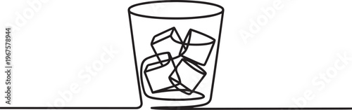 Ice cubes in glass. Continuous. one line art icon drawing vector