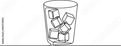 Ice cubes in glass. Continuous. one line art icon drawing vector