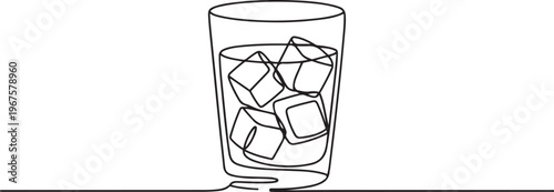 Ice cubes in glass. Continuous. one line art icon drawing vector