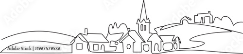 Town and buildings landscape model. Best holiday destination wall decor art. one line art icon drawing vector