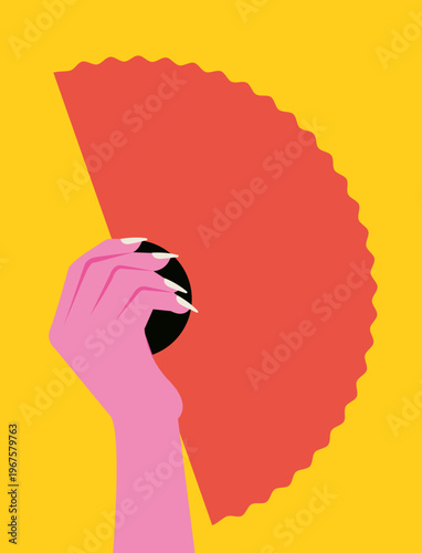 Hand Holding a Fan on Yellow Background