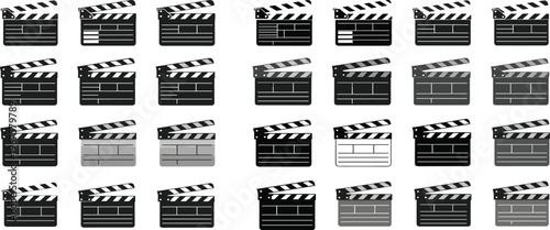 Set of Film Clapperboard Illustrations in Various Colors and Styles for Movie, Cinema, and Production Themes