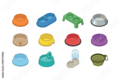 Pet bowls and waterers including single food bowl, double bowl set, elevated feeder, stainless steel bowl, ceramic bowl, plastic
