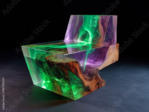 Resin and wood glowing chair exhibiting modern design