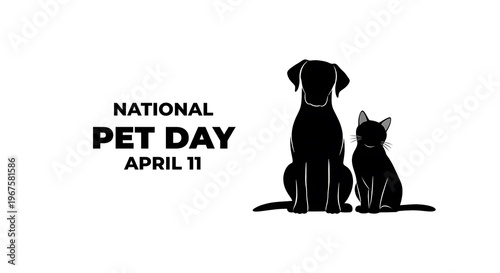 National Pet Day April 11 Silhouette Dog and Cat Illustration.
