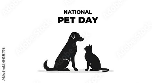 National Pet Day Silhouette of Dog and Cat.
