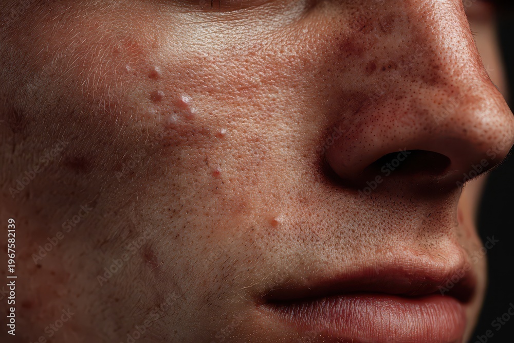 Obraz premium Close up view of textured skin on a mans face