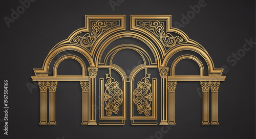 Elaborate Golden Archway with Intricate Carvings and Columns.