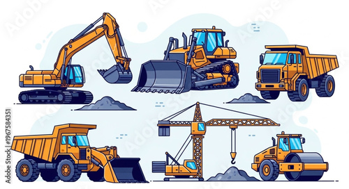 Construction Vehicles Set Heavy Machinery Collection.