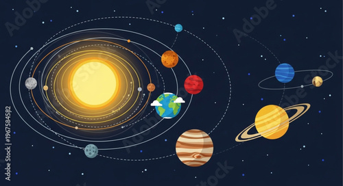 Solar System Planets Orbiting the Sun in Space.