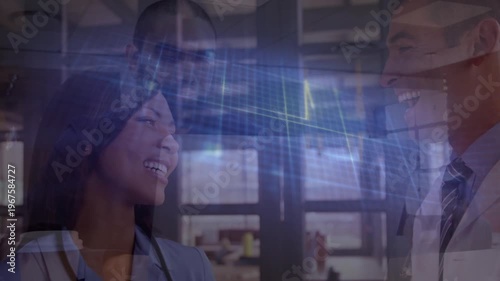 Animation of squares over diverse doctors talking