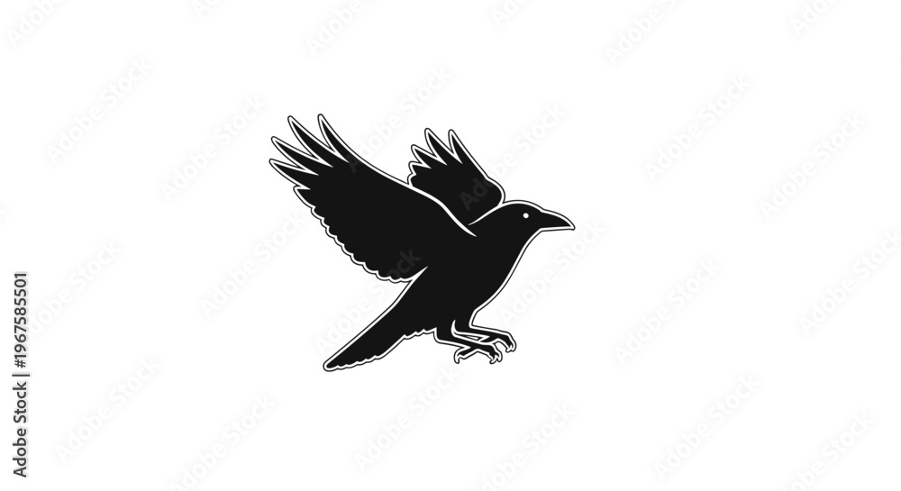 Fototapeta premium Black bird in flight motion wings 1.