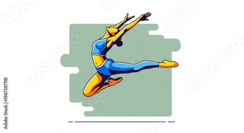 Graceful Dancer Leaping Mid Air with Arms Extended.