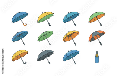 Umbrella types and features including curved handle umbrella, straight handle umbrella, automatic umbrella, manual umbrella,