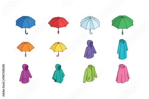 Umbrellas and raincoats including classic umbrella, folding umbrella, transparent umbrella, large golf umbrella, compact umbrella,