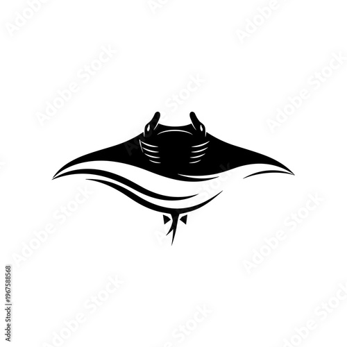Black Manta Ray Swimming Underwater.