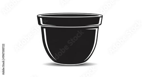 Simple Black Flower Pot Illustration Isolated on White Background.