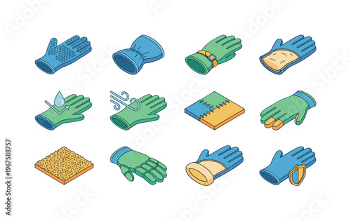 Winter handwear features including grip palms, elastic cuffs, adjustable straps, insulated lining, waterproof layer, windproof