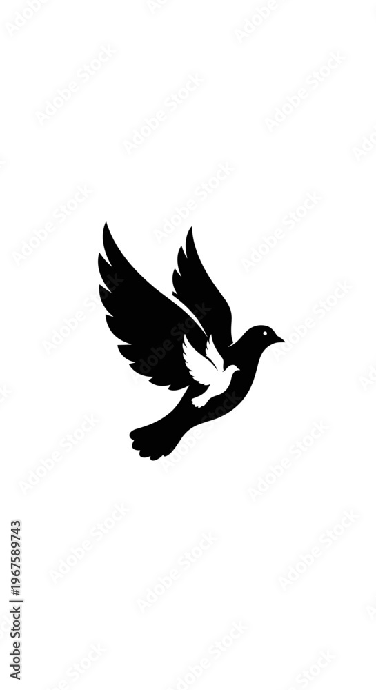 Fototapeta premium Black silhouette of a flying bird.