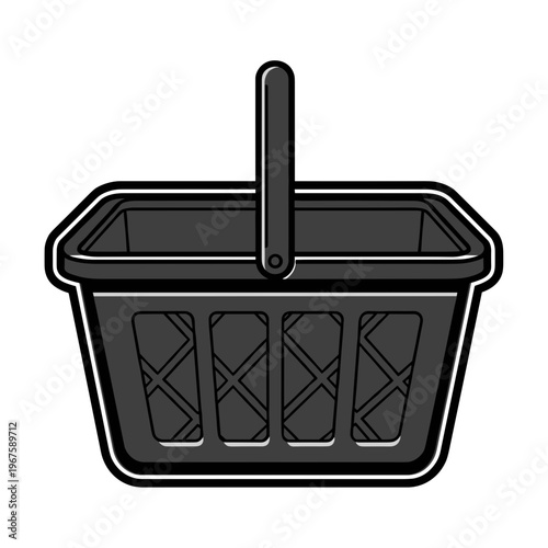 Black shopping basket with handle.