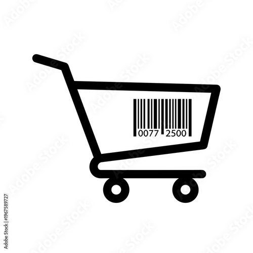 Black shopping cart with barcode.