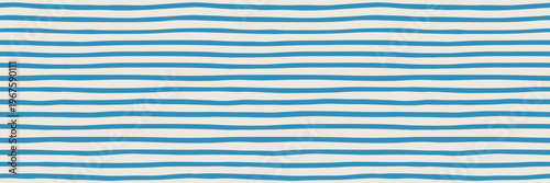 Simple stripes vector seamless pattern, blue organic wavy lines background for summer beach designs, banners and textiles