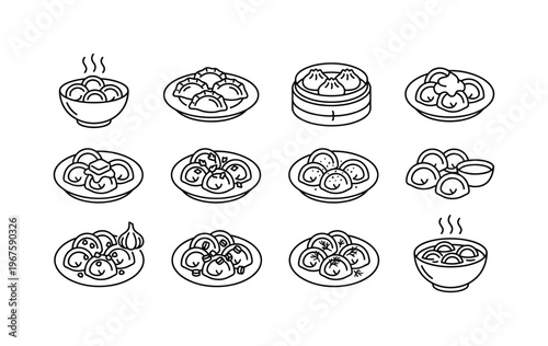 Boiled dumplings bowl, fried dumplings plate, steamed dumplings basket, dumplings with sour cream, dumplings with butter,